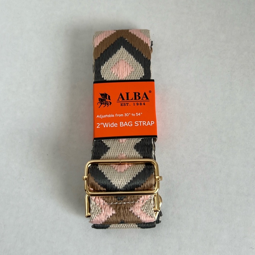 Alba Pink, Brown, Black & Cream Woven Bag Strap with Gold Hardware